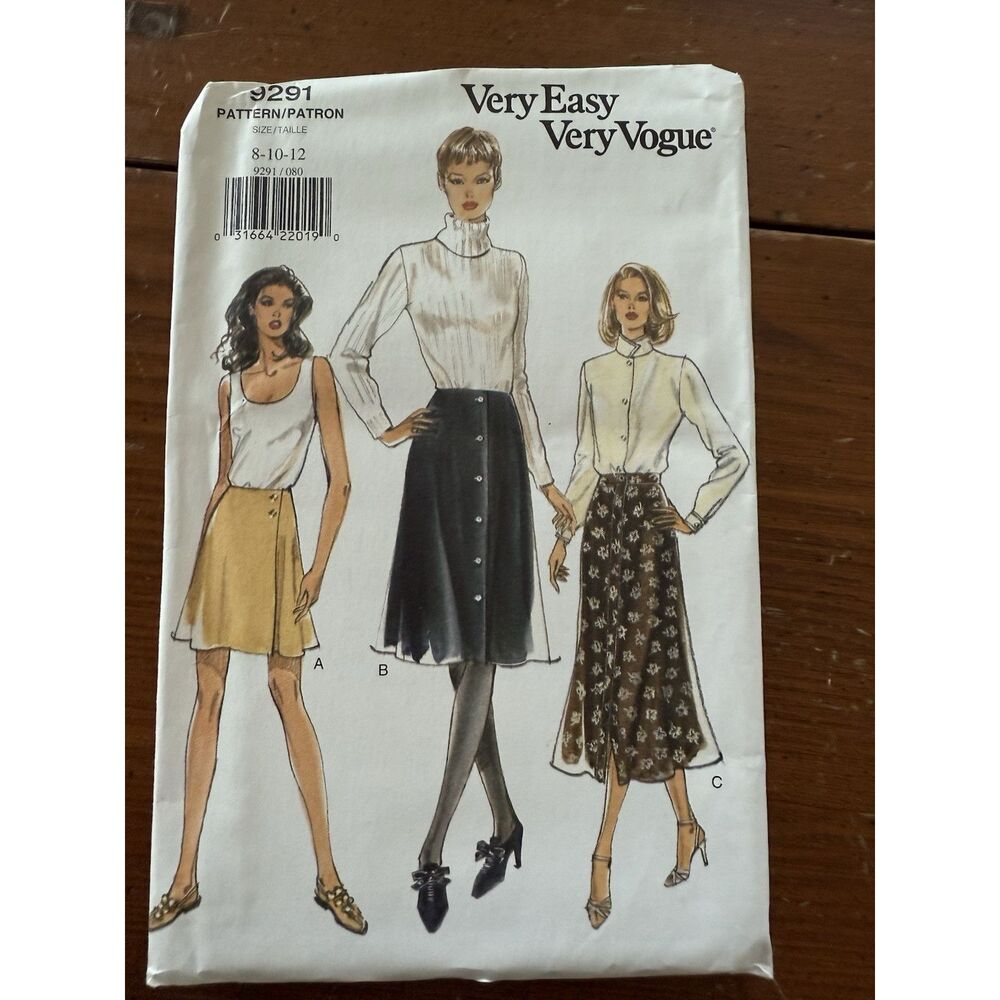 Vintage Vogue Pattern 9291 Skirt W/ Buttons: Sized 8-10-12 Uncut With All Pieces
